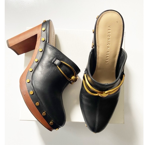 Veronica Beard Giles High Heel Studded Leather Clog size 8.5 - Picture 1 of 10